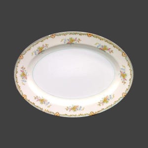 Noritake hand-painted Nippon Lanare large oval meat or turkey platter made in Japan. Green verge. Flaws (see below).