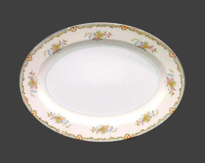 Noritake hand-painted Nippon Lanare large oval meat or turkey platter made in Japan. Green verge. Flaws (see below).