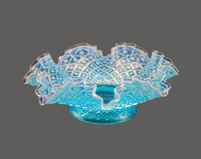Blue Chalet Glass Hobnail Glass bowl with ruffled edge.