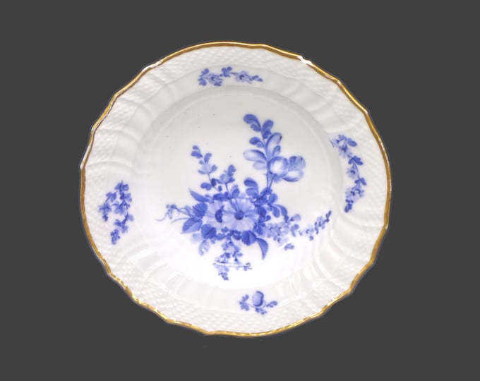 Antique Royal Copenhagen Braided Blue Flowers 1614/10 large rimmed soup bowl made in Denmark. Flaws (see below).