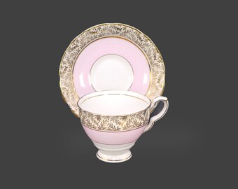 Royal Stafford 8206 pretty pink and gold filigree tea set. Bone china made in England.