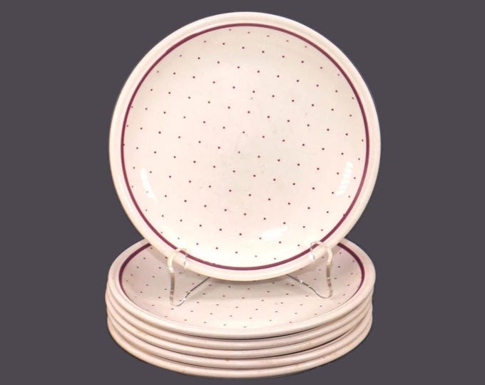 Six Biltons BIL9 bread plates made in England. Cranberry dots, band.