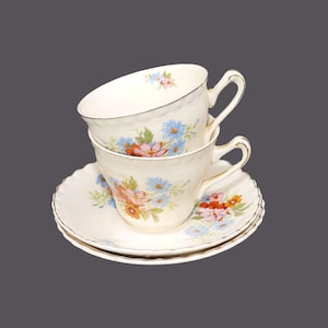 Antique J&G Meakin Peveril Cup and Saucer Sets: Floral Ironstone
