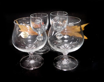 Five Bohemia Crystal glasses. Two Diana snifters, three Claudia cordial | liqueur glasses. Made in Czechoslovakia.