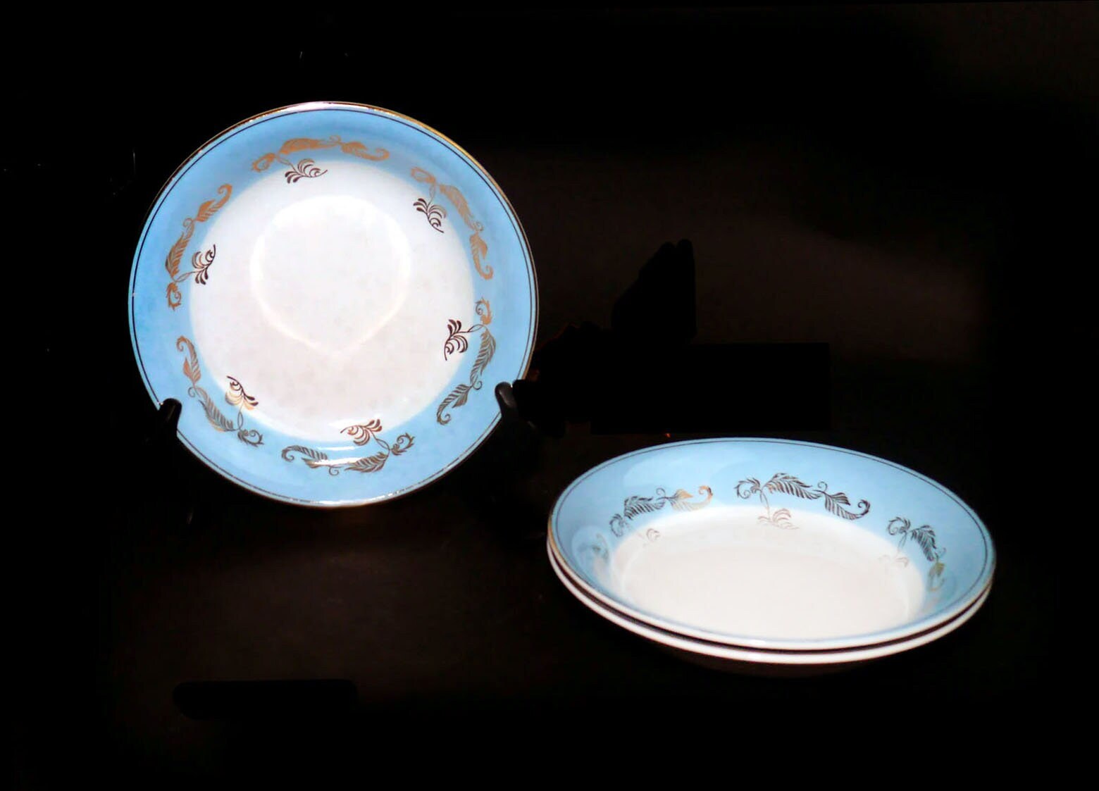 Three Barratts BTT52 coupe soup bowls. Delphatic White ironstone made in England.