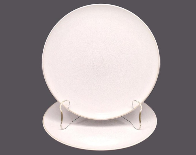 Pair of Denby Signature stoneware bread or side plates. Chef's favorite all-white stoneware with tan trim made in England.