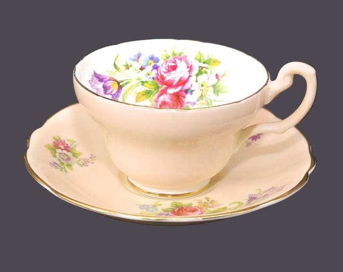 Foley Tulip Peach 3823 hand-decorated wide-mouth cup and saucer set. Bone china made in England.
