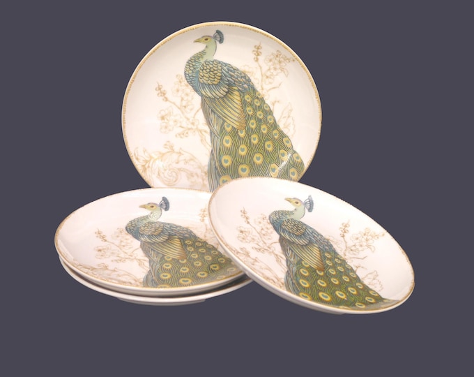 Vintage 222 Fifth Serene Peacock salad plates made in Indonesia. Set of 4.