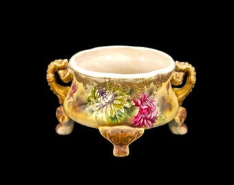 Antique porcelain jardinere | planter pot. Embossed gold, moriage details. Attributed 19th Century Limoges France.