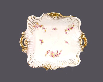 Royal Crown Dresden handled cake, cookie, pastry serving plate. Hand-painted florals made in Germany. Flaws (see below).