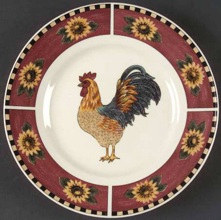 Gibson Brewster rimmed soup salad bowl. Rooster in center, sunflowers