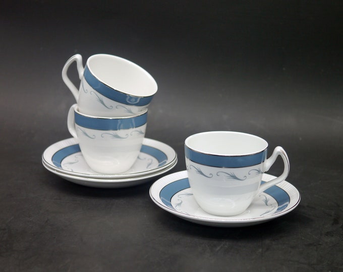 Three Simpsons Potters Conway cup and saucer sets. Chinastyle ironstone made in England. Orphan saucers also available.