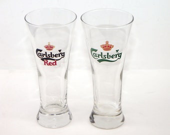 Vintage Carlsberg Pilsner Beer Glasses: Etched-Glass Pair