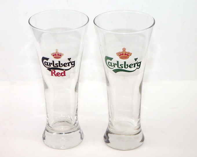 Pair of Carlsberg pilsner pint beer glasses. Carlsberg and Carlsberg Red. Gift for him. Gift for dad.