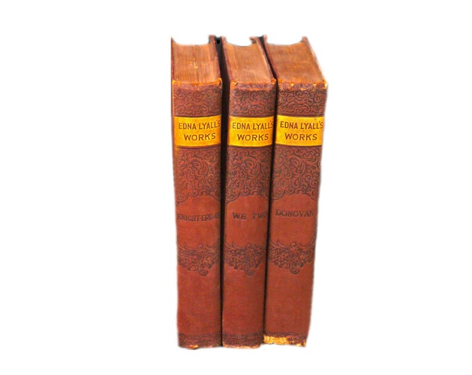 Three volumes of antiquarian books Edna Lyall Donovan, We Two and Knight Errant. International Book Co New York | Frank Lovell. Complete