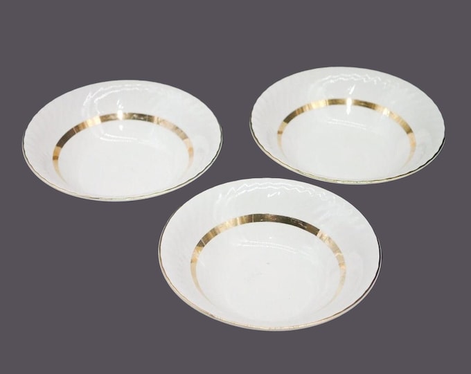 Three Barratt's Staffordshire Golden Anniversary coupe cereal bowls made in England. Some gold wear (see below).