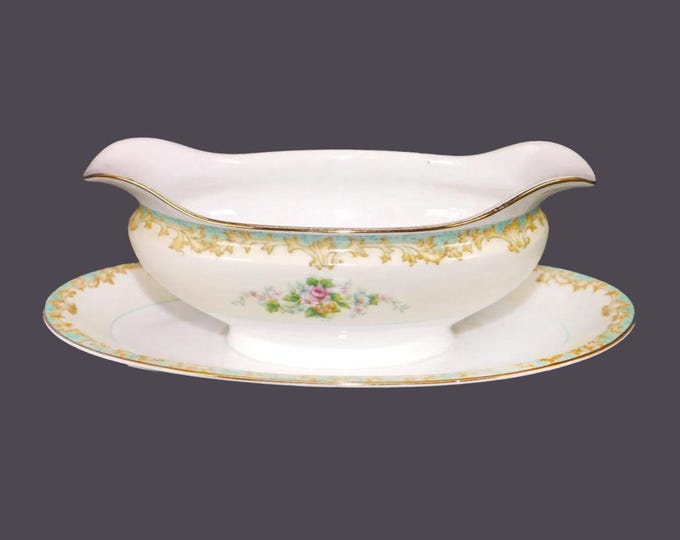 Noritake | Morimura | hand-painted Nippon Adela gravy or sauce boat attached underplate made in Japan. Flaws (see below).