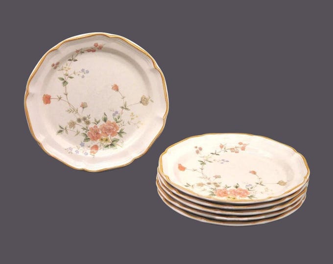 Six Mikasa Silk Bouquet EC463 large, stoneware dinner plates. Garden Club stoneware made in Japan.