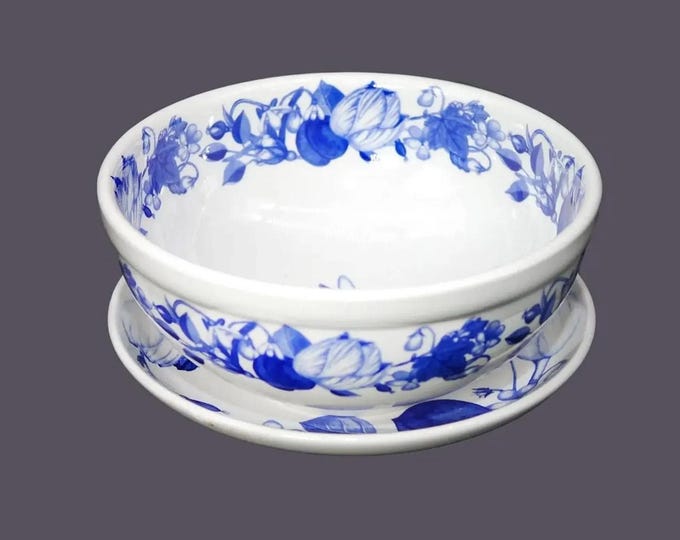 Portmeirion Harvest Blue blue-and-white serving bowl with under-plate. Angharad Menna design made in England.