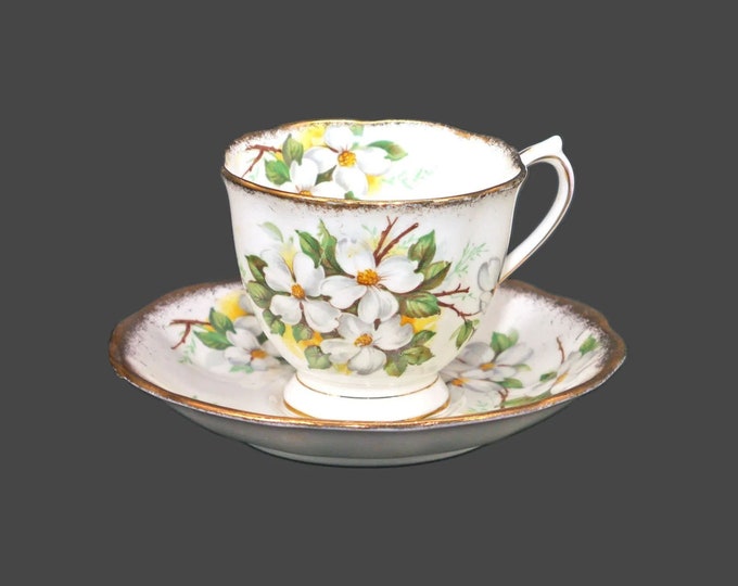 Royal Albert White Dogwood cup and saucer set. Bone china made in England.