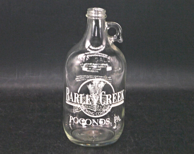 Barley Creek Brewing, Poconos Mountains PA half-gallon bottle with etched-glass branding. No cap.