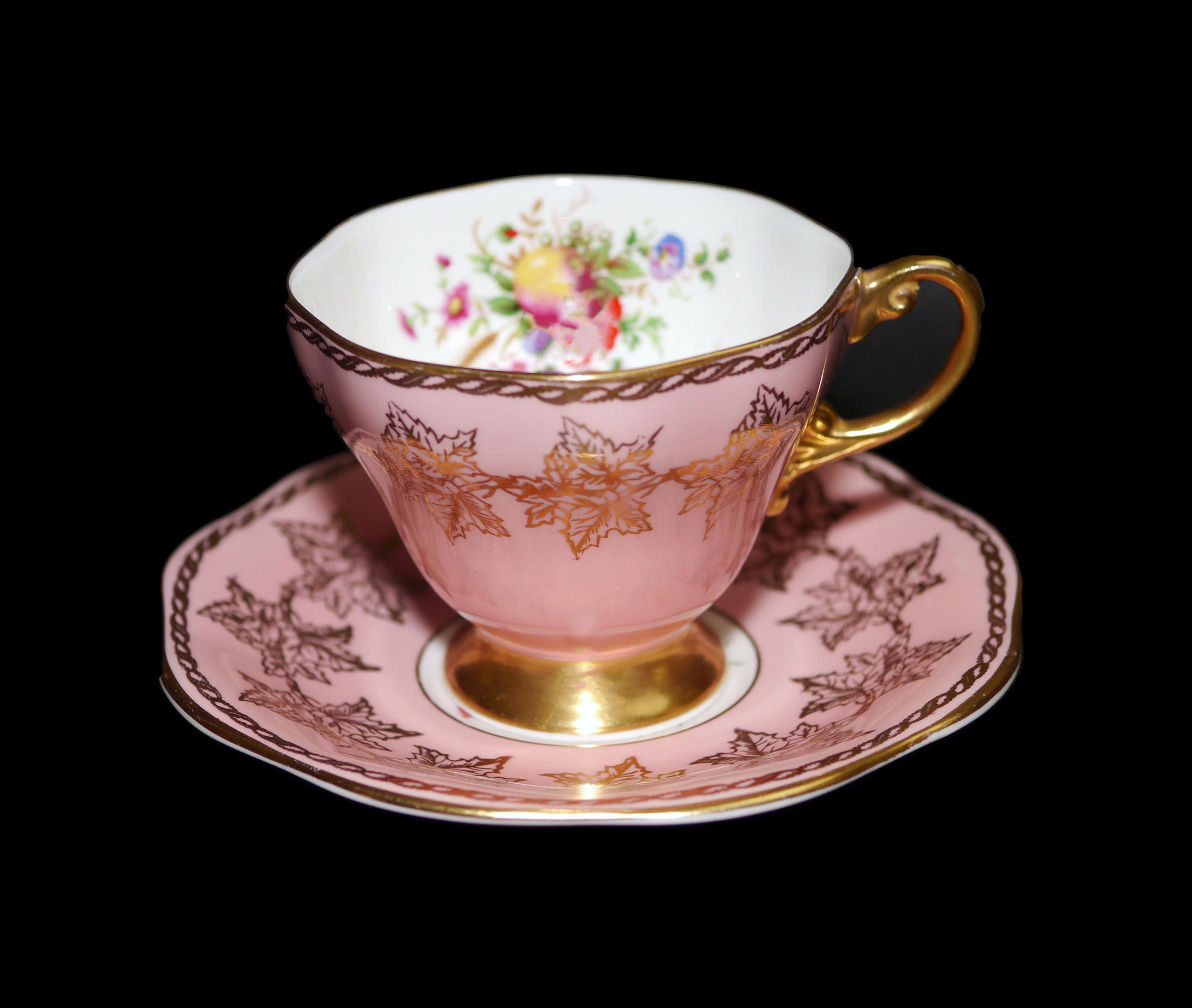 Foley 3779 bone china cup and saucer set made in England. Fruit and
