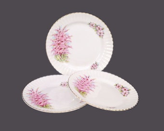 Three Cambridge Pink Mist bone china dessert plates made in England.