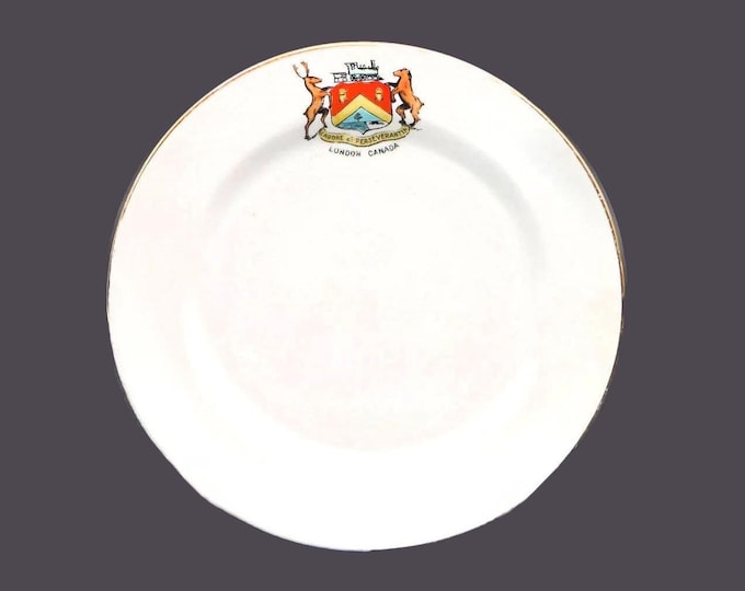 Antique Tuscan China souvenir plate of London, Ontario, Canada. City coat of arms and motto. Made in England.