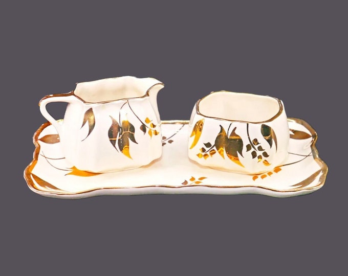 Lancaster Sandland LSA7 | LSA9 gold luster creamer, sugar bowl, under plate set made in England.