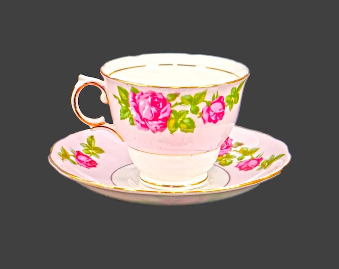Colclough 6677 pink bone china cup and saucer set made in England.