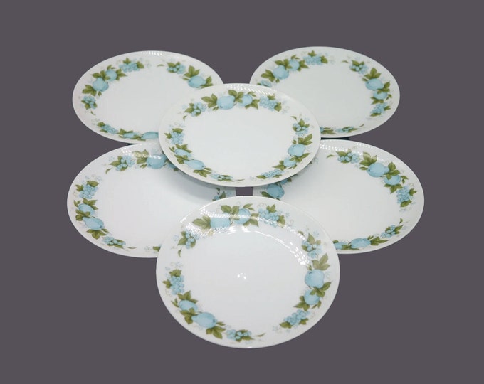 Six Noritake Blue Orchard 6695 stoneware bread plates made in Japan.