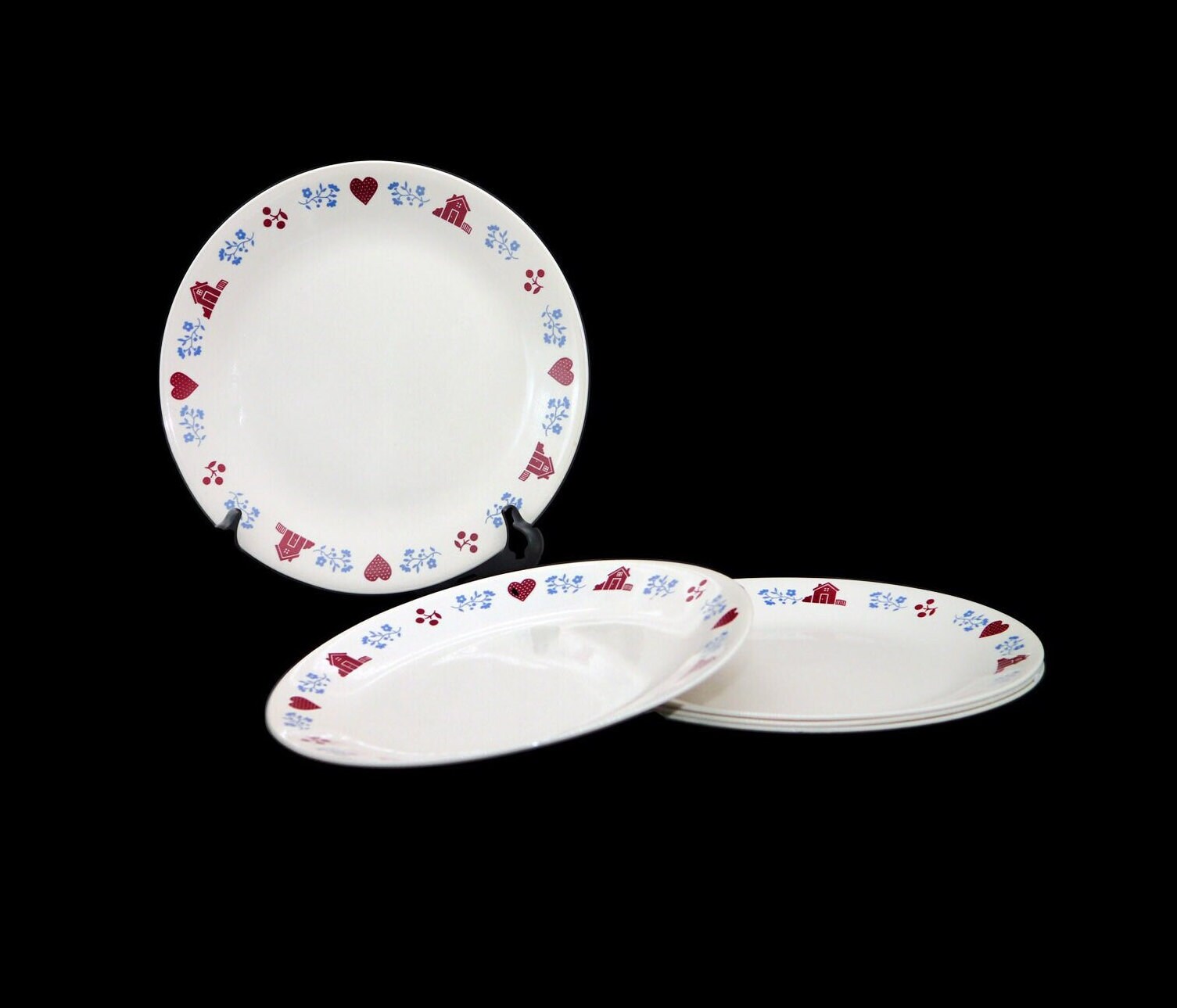 Five Corelle Corningware Hometown dinner plates made in USA. Flaw (see