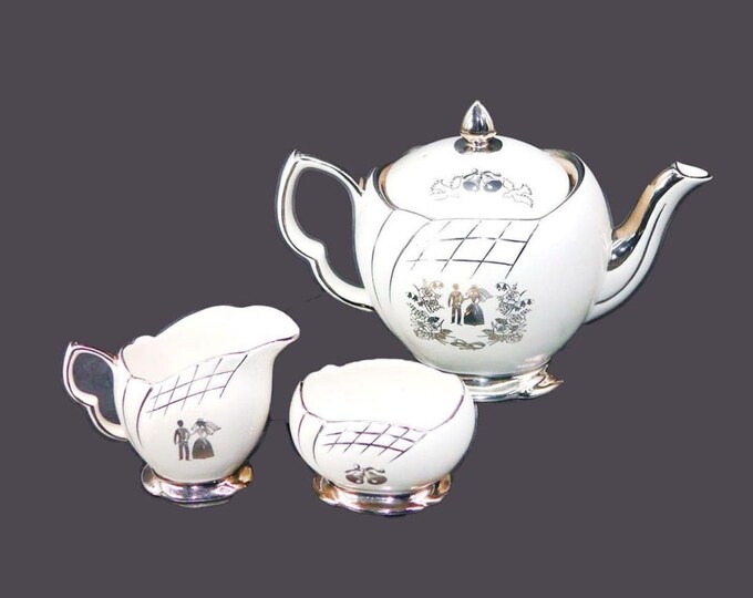 Royal Winton Our Wedding teapot with lid, creamer and open sugar bowl. 25th Anniversary | Silver Anniversary. Flaws (see below).