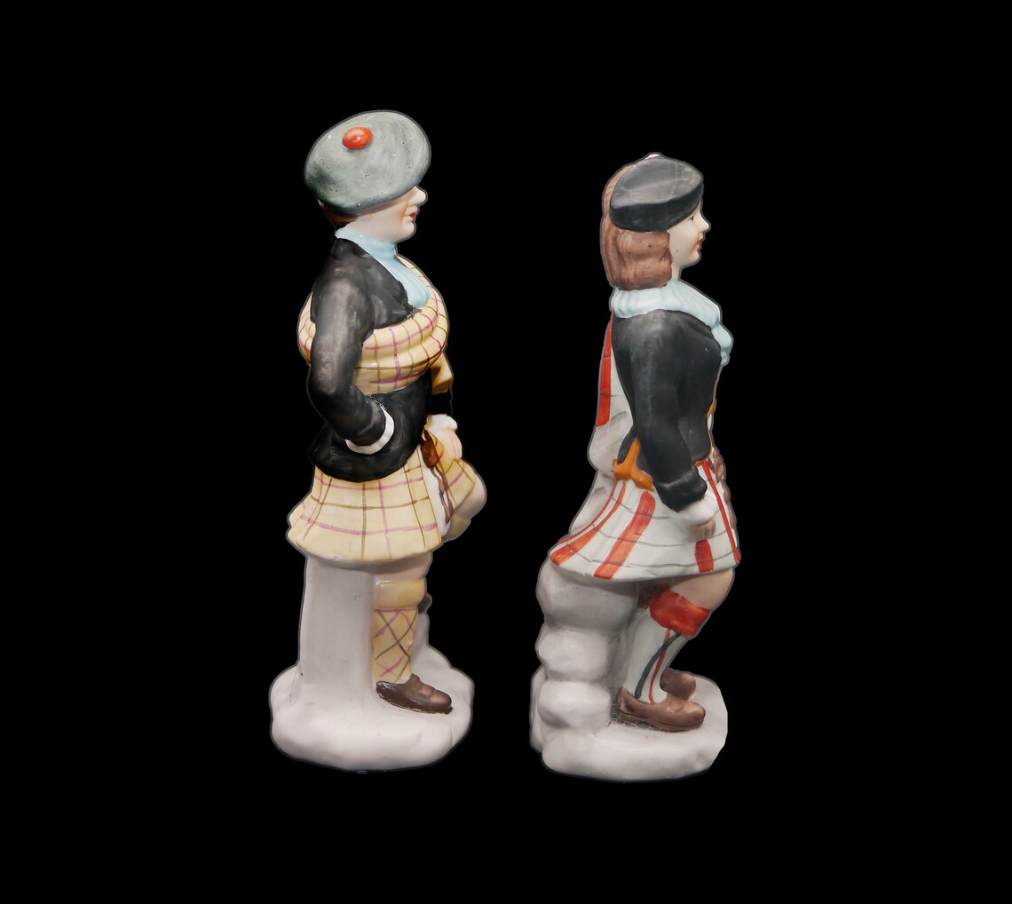 Pair of Porcelain Bisque Scottish Lass and Laddie Figurines. Etsy Canada