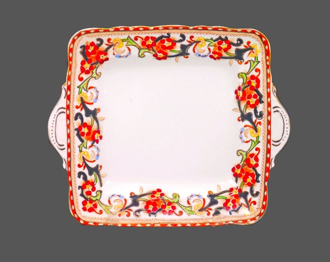 Antique Victorian-era Delphine 513 square, lugged cake or cookie serving plate made in England. Small flaw (see below).