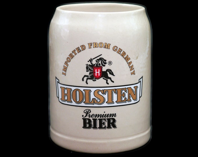 Vintage (1982) Holsten Premium Bier | Henninger Beer 0.5L glazed salt ware beer stein made in Germany. Great man gift.