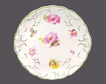 Antique Wood & Sons lugged serving plate made England. Pink, yellow flowers.