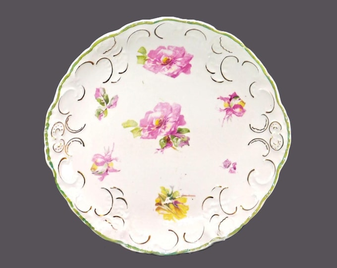 Edwardian Age Wood & Sons lugged serving plate made in England. Pink and yellow flowers.