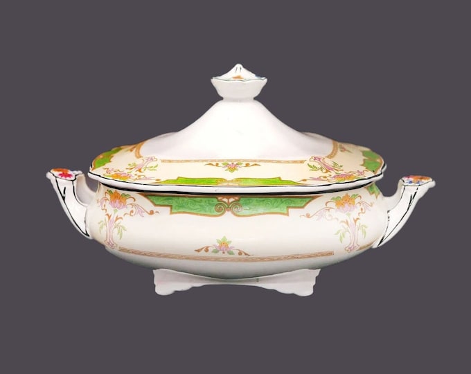 Antique Aesthetic Movement Wedgwood Avon Green Insets covered serving bowl made in England. Flaws (see below).