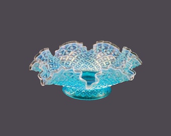 Blue Chalet Glass Hobnail Glass bowl with ruffled edge.