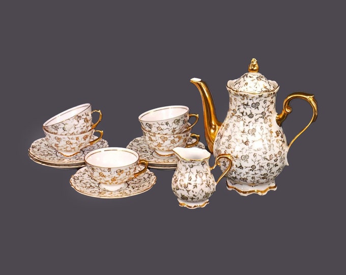 Z & Co Tirschenreuth gold floral chintz espresso service made in Bavaria.