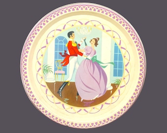 Vintage Mackintosh Quality Street round candy tin. Miss Sweetly, Major Quality dancing.