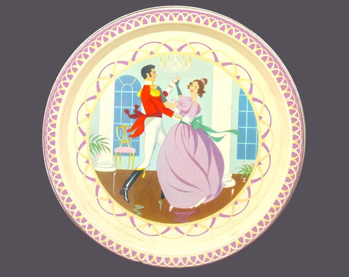 Mackintosh Quality Street round, metal tin. Miss Sweetly, Major Quality dancing at the ball.