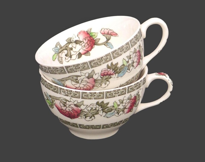 Pair of antique Alfred Meakin Indian Tree hand-decorated orphan tea cups only made in England.
