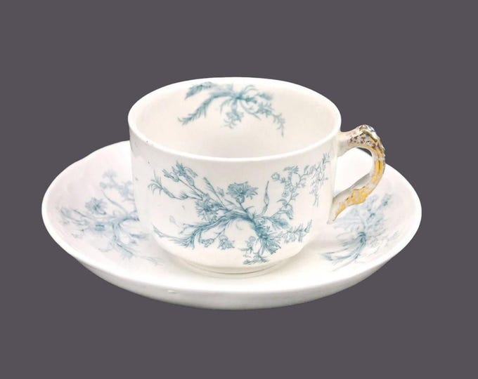 Antique Victorian-era Mellor, Taylor Arcade blue and white cup and saucer set made in England.
