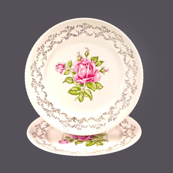 Pair of British Empire Ware | Sovereign Potters Rosebud 1230-54 dinner plates.