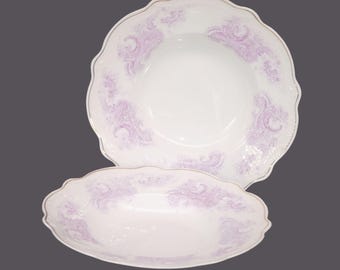 Antique late Victorian era Grindley Dorothy Pink rimmed soup bowls: England. 2 bowls. Flaw.