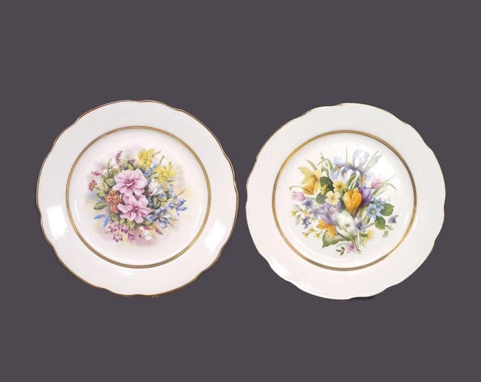 Pair of AJL Giftware Flowers of the Season porcelain plates made in England.