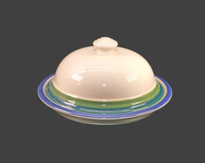 Pfaltzgraff Ocean Breeze round covered stoneware butter dish made in USA.