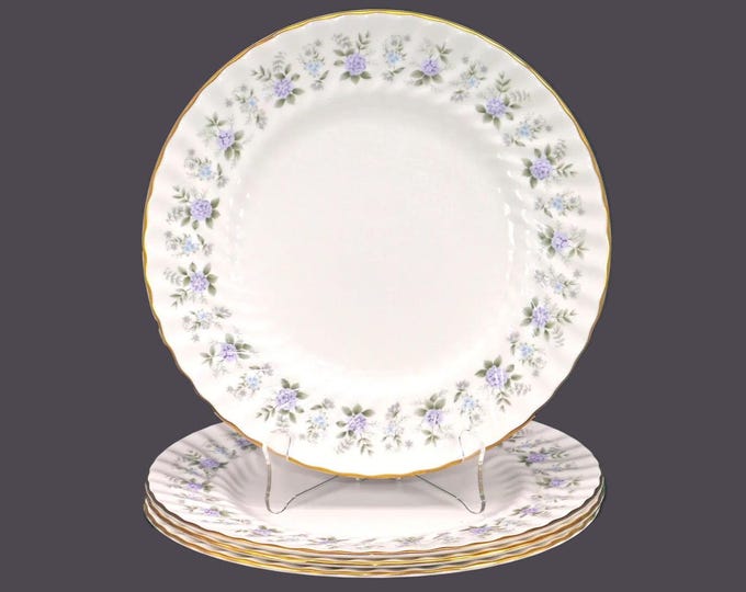 Four Minton Alpine Spring large dinner plates. Bone china made in England.